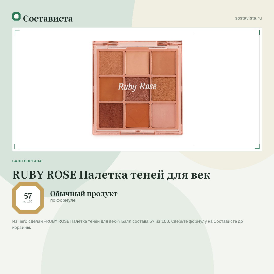 RUBY ROSE Палетка теней для век: балл состава 57 из 100 — Состависта