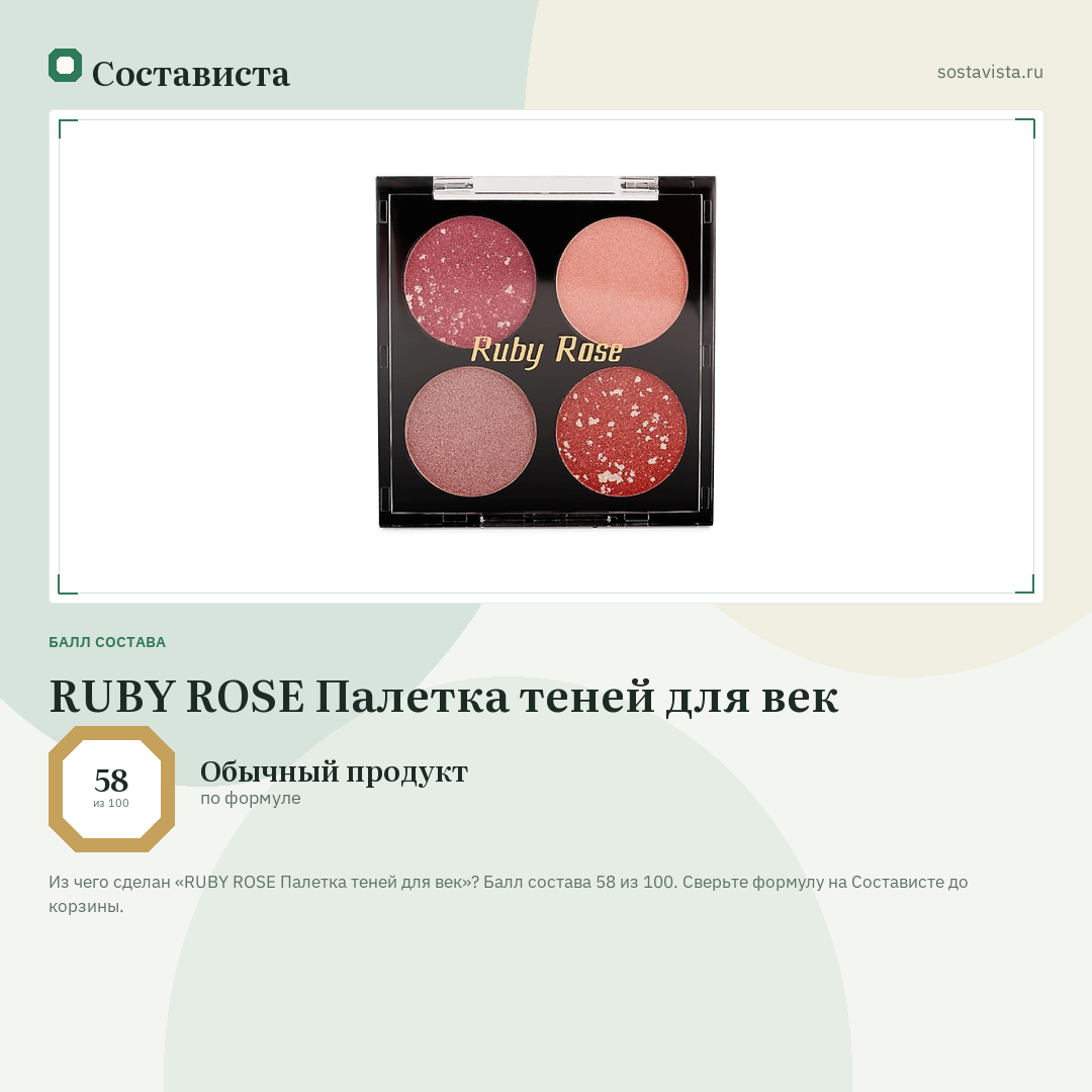 RUBY ROSE Палетка теней для век: балл состава 58 из 100 — Состависта