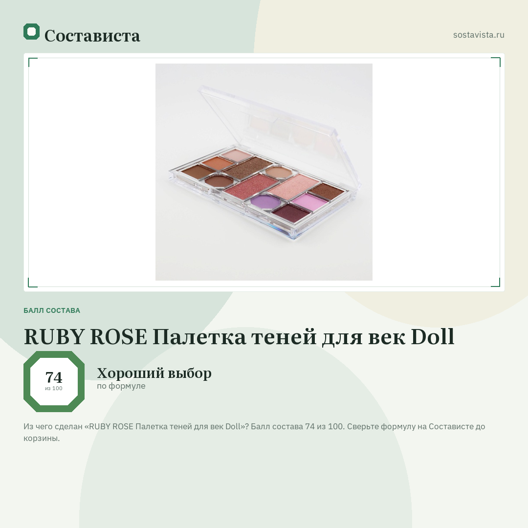 RUBY ROSE Палетка теней для век Doll: балл состава 74 из 100 — Состависта