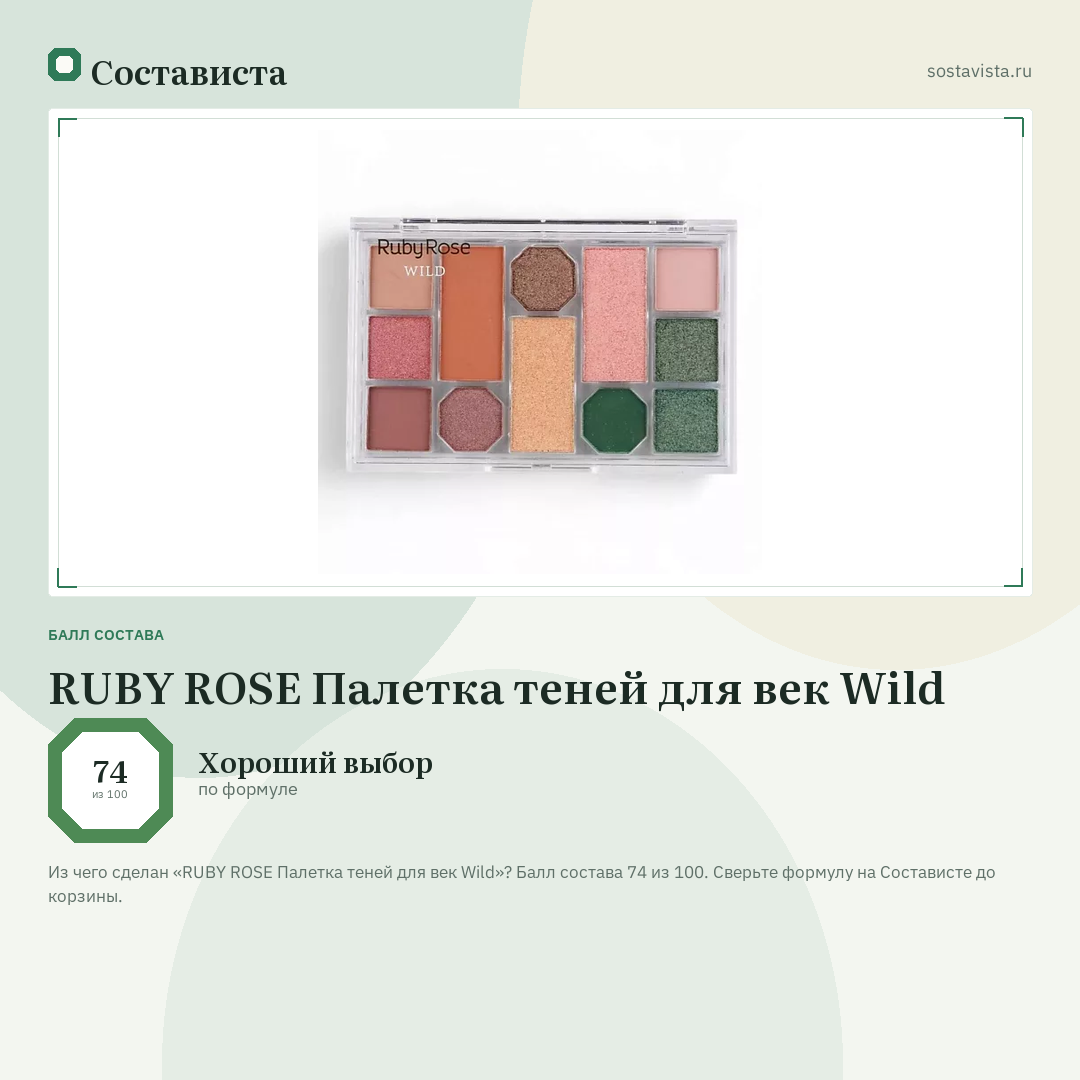 RUBY ROSE Палетка теней для век Wild: балл состава 74 из 100 — Состависта