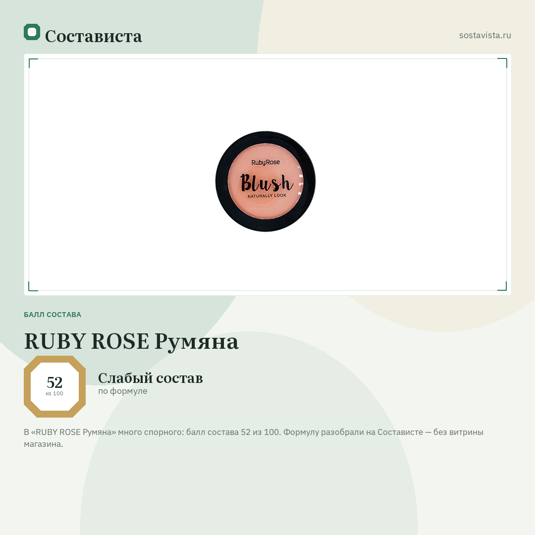 RUBY ROSE Румяна: балл состава 52 из 100 — Состависта