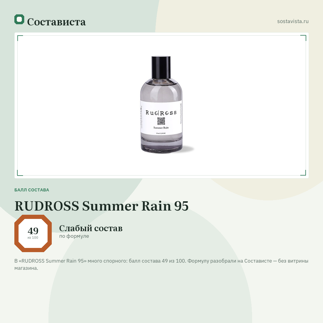 RUDROSS Summer Rain 95: балл состава 49 из 100 — Состависта