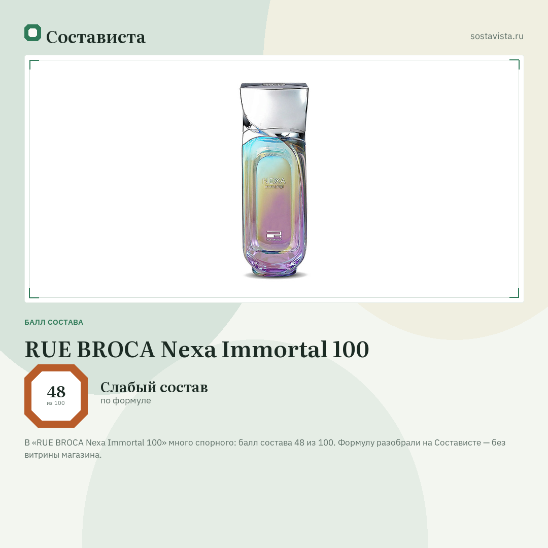 RUE BROCA Nexa Immortal 100: балл состава 48 из 100 — Состависта