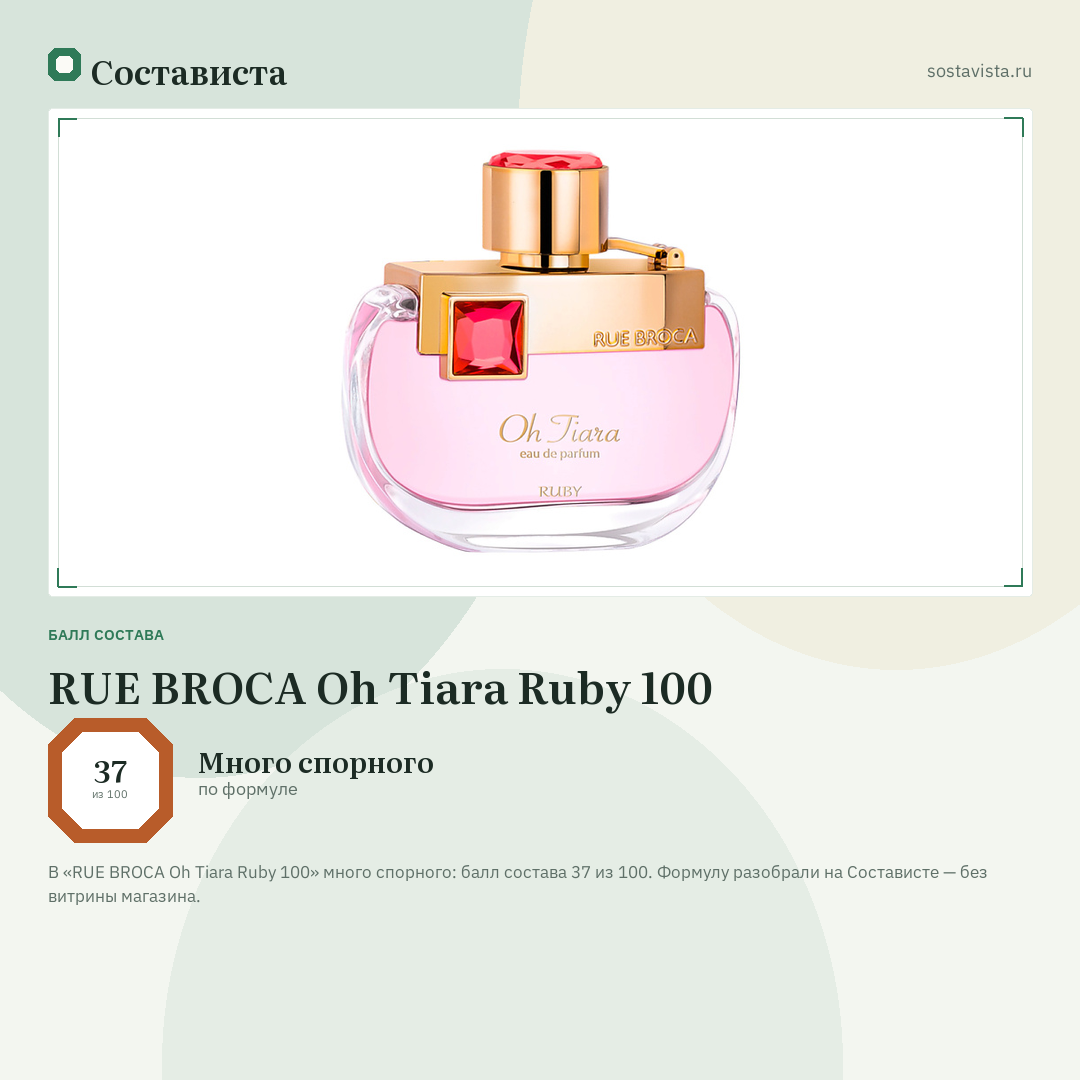 RUE BROCA Oh Tiara Ruby 100: балл состава 37 из 100 — Состависта