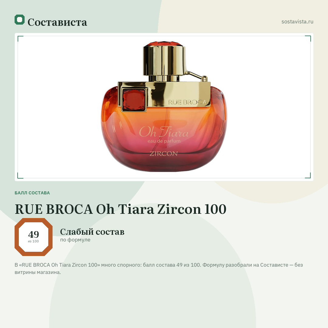 RUE BROCA Oh Tiara Zircon 100: балл состава 49 из 100 — Состависта