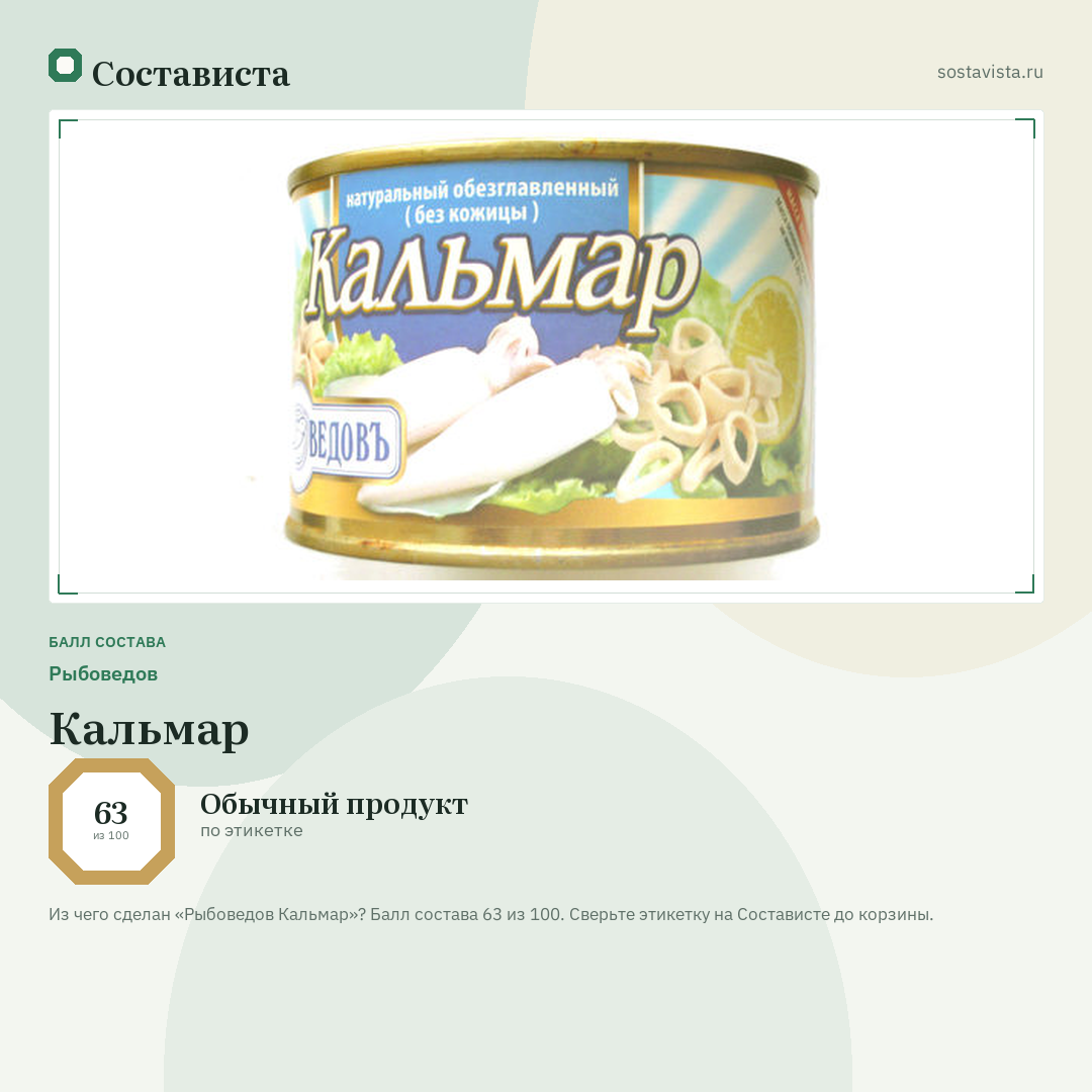 Рыбоведов Кальмар: балл состава 63 из 100 — Состависта