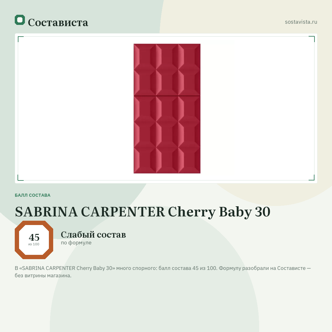 SABRINA CARPENTER Cherry Baby 30: балл состава 45 из 100 — Состависта