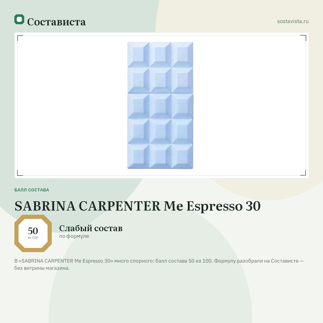 SABRINA CARPENTER Me Espresso 30: балл состава 50 из 100 — Состависта