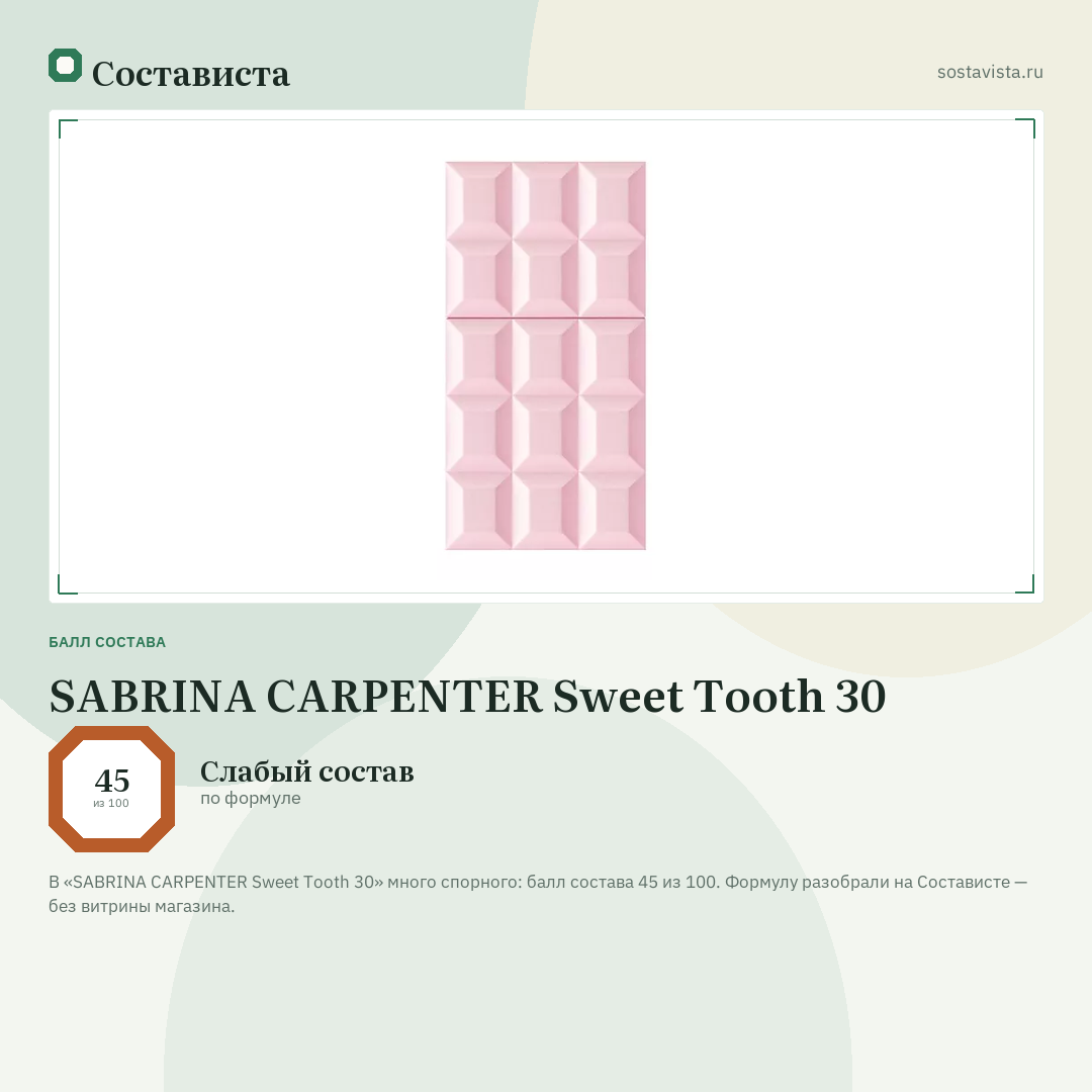SABRINA CARPENTER Sweet Tooth 30: балл состава 45 из 100 — Состависта