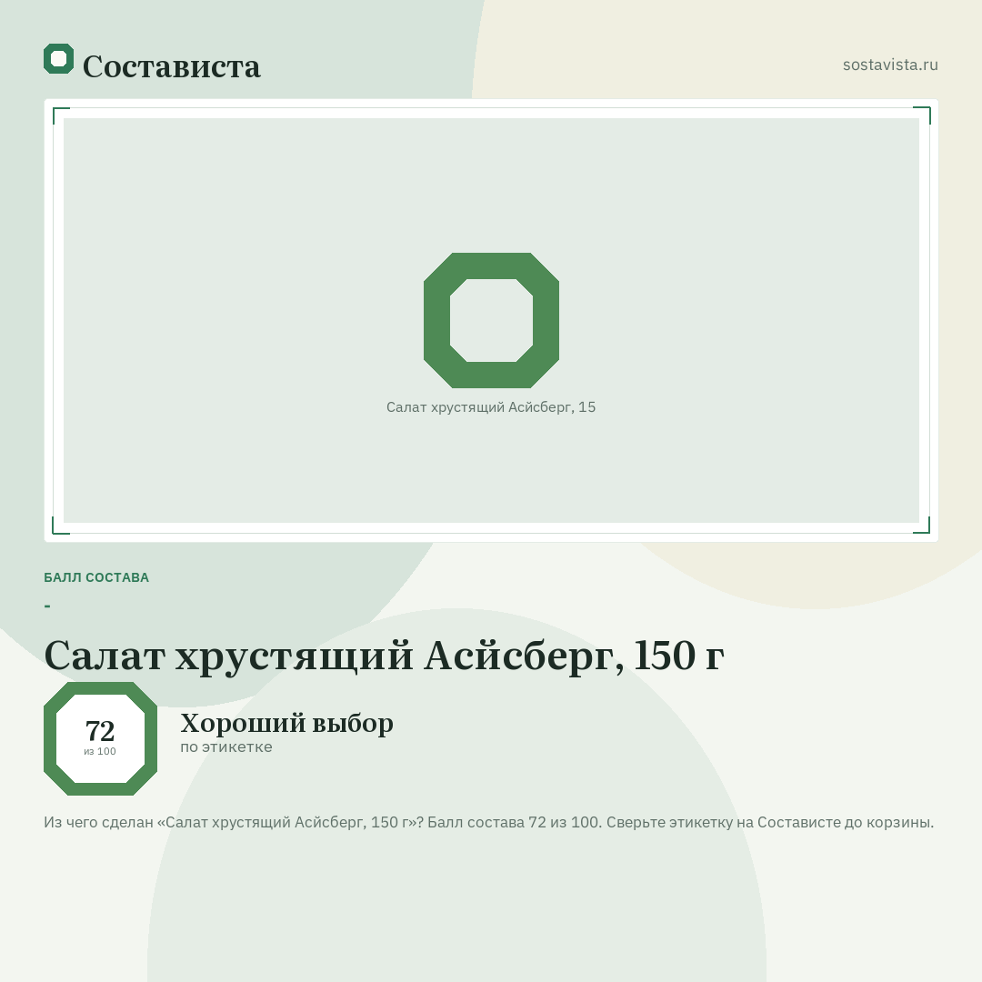 Салат хрустящий Асйсберг, 150 г: балл состава 72 из 100 — Состависта