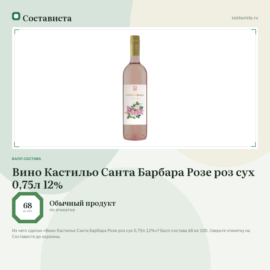 Вино Кастильо Санта Барбара Розе роз сух 0,75л 12%: балл состава 68 из 100 — Состависта