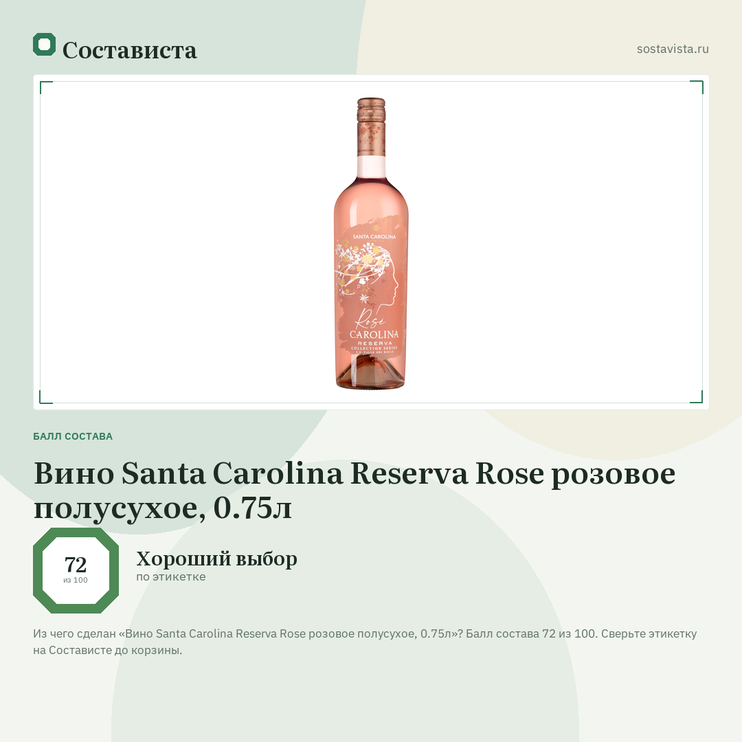 Вино Santa Carolina Reserva Rose розовое полусухое, 0.75л: балл состава 72 из 100 — Состависта