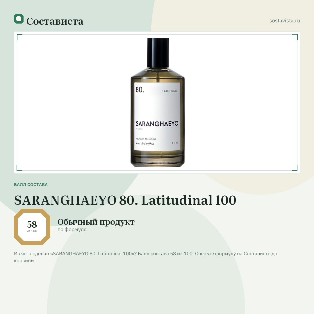 SARANGHAEYO 80. Latitudinal 100: балл состава 58 из 100 — Состависта