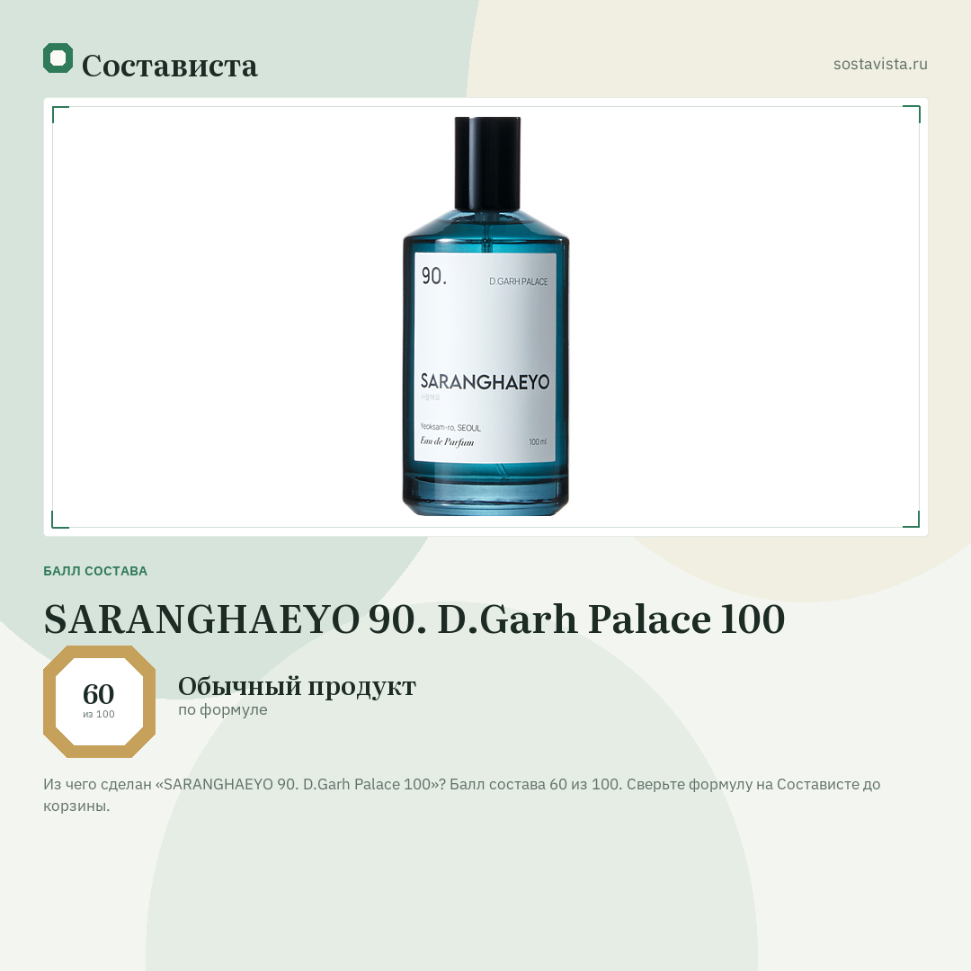 SARANGHAEYO 90. D.Garh Palace 100: балл состава 60 из 100 — Состависта