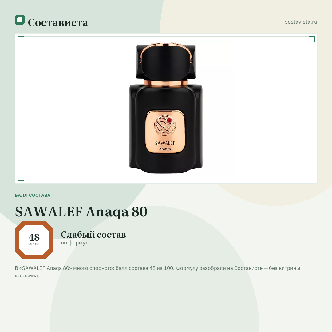 SAWALEF Anaqa 80: балл состава 48 из 100 — Состависта