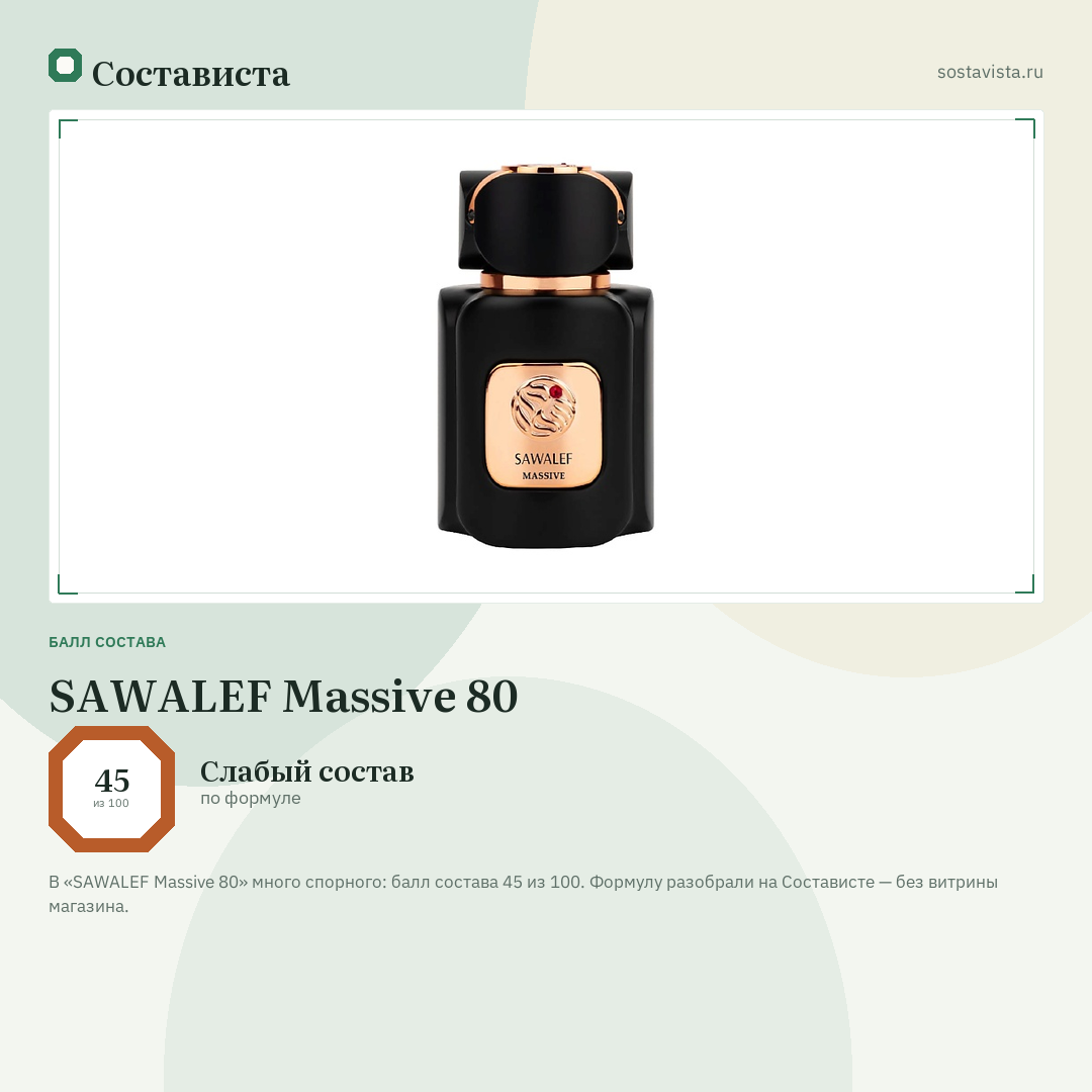 SAWALEF Massive 80: балл состава 45 из 100 — Состависта