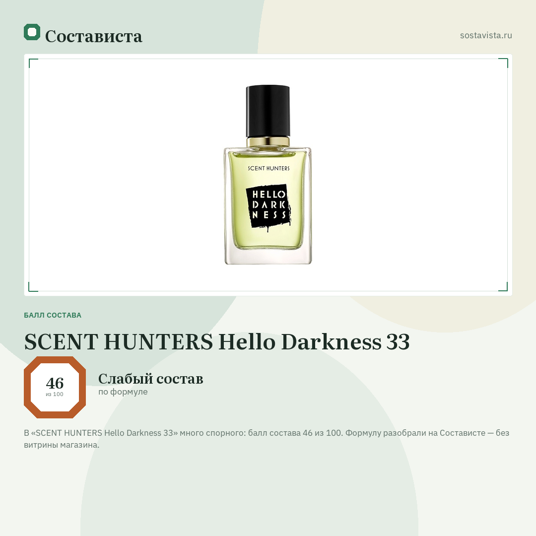 SCENT HUNTERS Hello Darkness 33: балл состава 46 из 100 — Состависта
