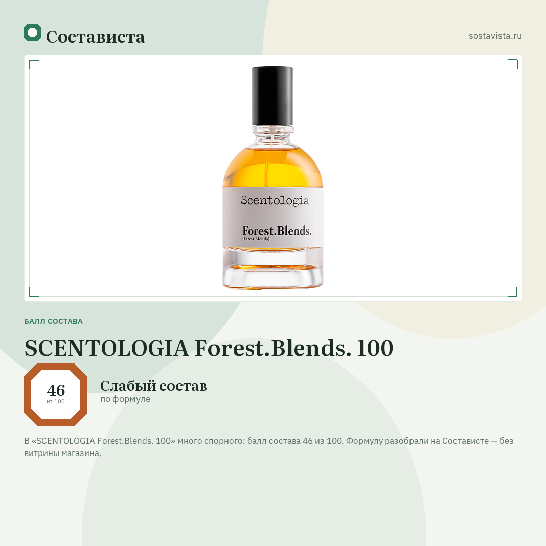 SCENTOLOGIA Forest.Blends. 100: балл состава 46 из 100 — Состависта