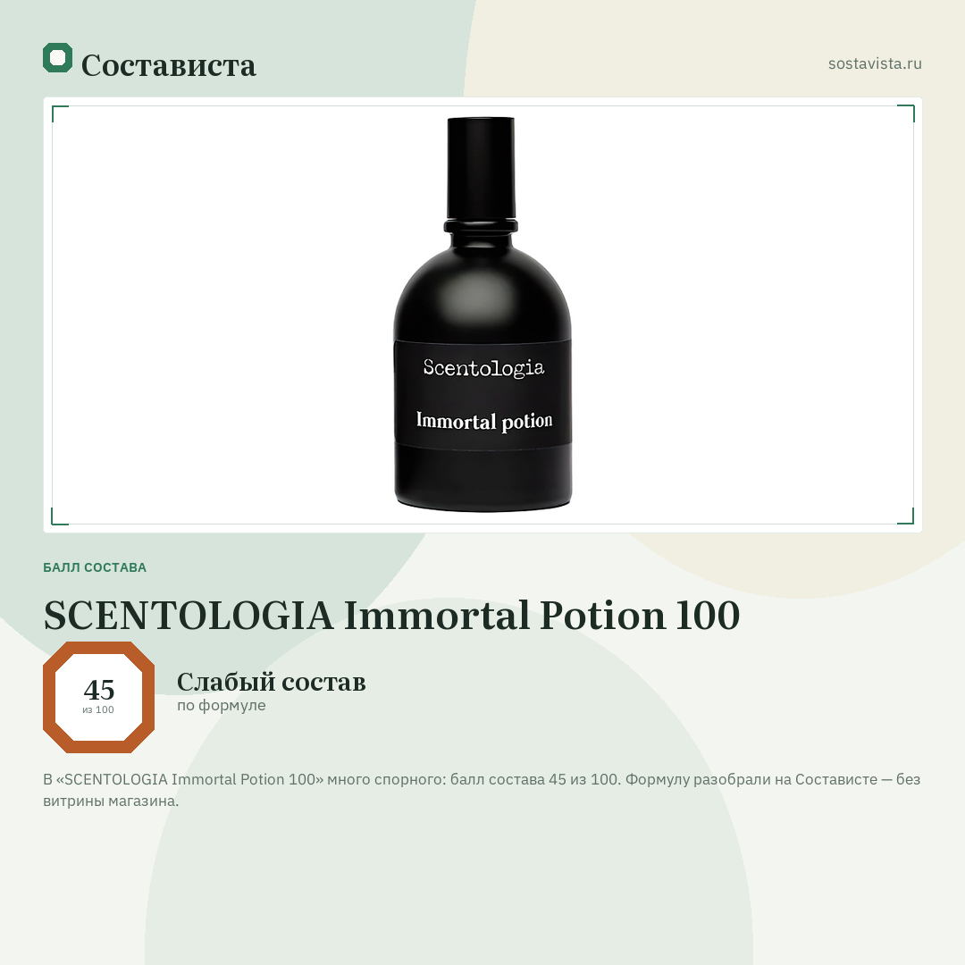 SCENTOLOGIA Immortal Potion 100: балл состава 45 из 100 — Состависта