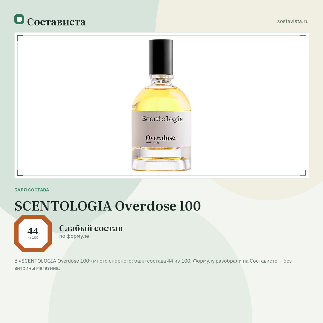 SCENTOLOGIA Overdose 100: балл состава 44 из 100 — Состависта