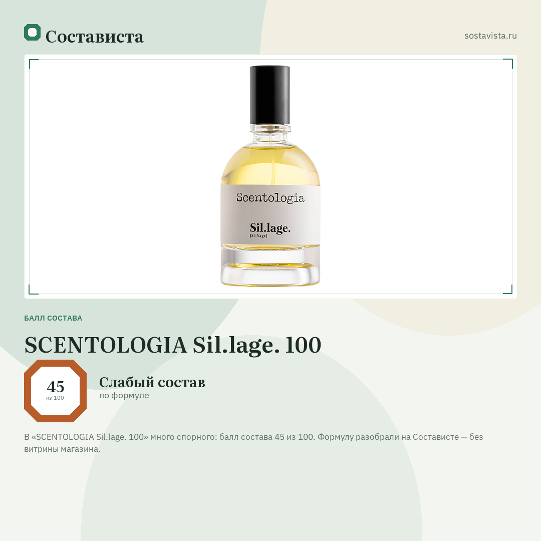 SCENTOLOGIA Sil.lage. 100: балл состава 45 из 100 — Состависта