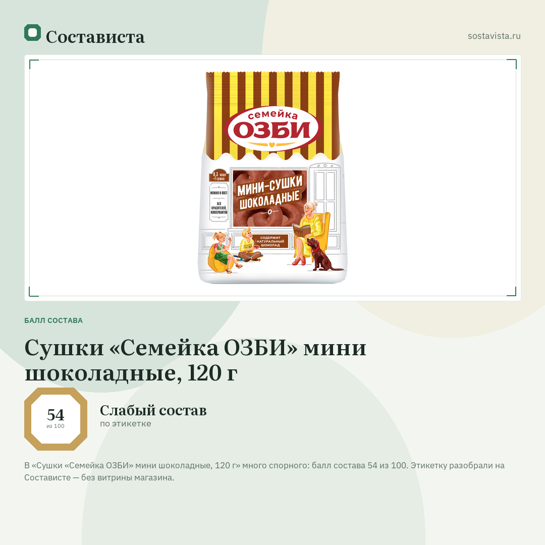 Сушки «Семейка ОЗБИ» мини шоколадные, 120 г: балл состава 54 из 100 — Состависта