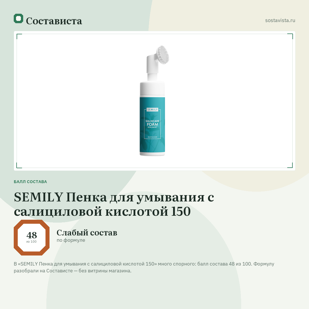SEMILY Пенка для умывания с салициловой кислотой 150: балл состава 48 из 100 — Состависта