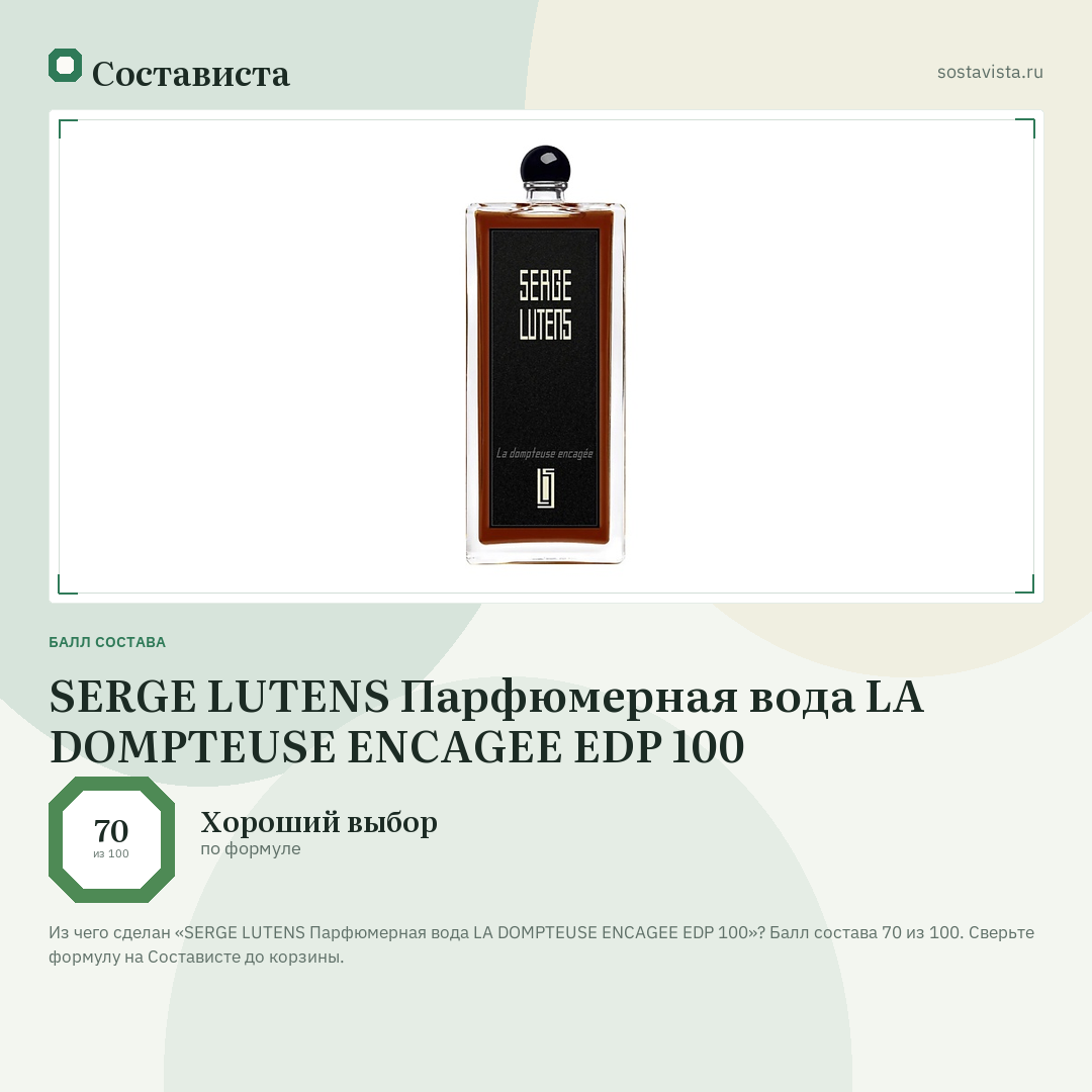 SERGE LUTENS Парфюмерная вода LA DOMPTEUSE ENCAGEE EDP 100: балл состава 70 из 100 — Состависта