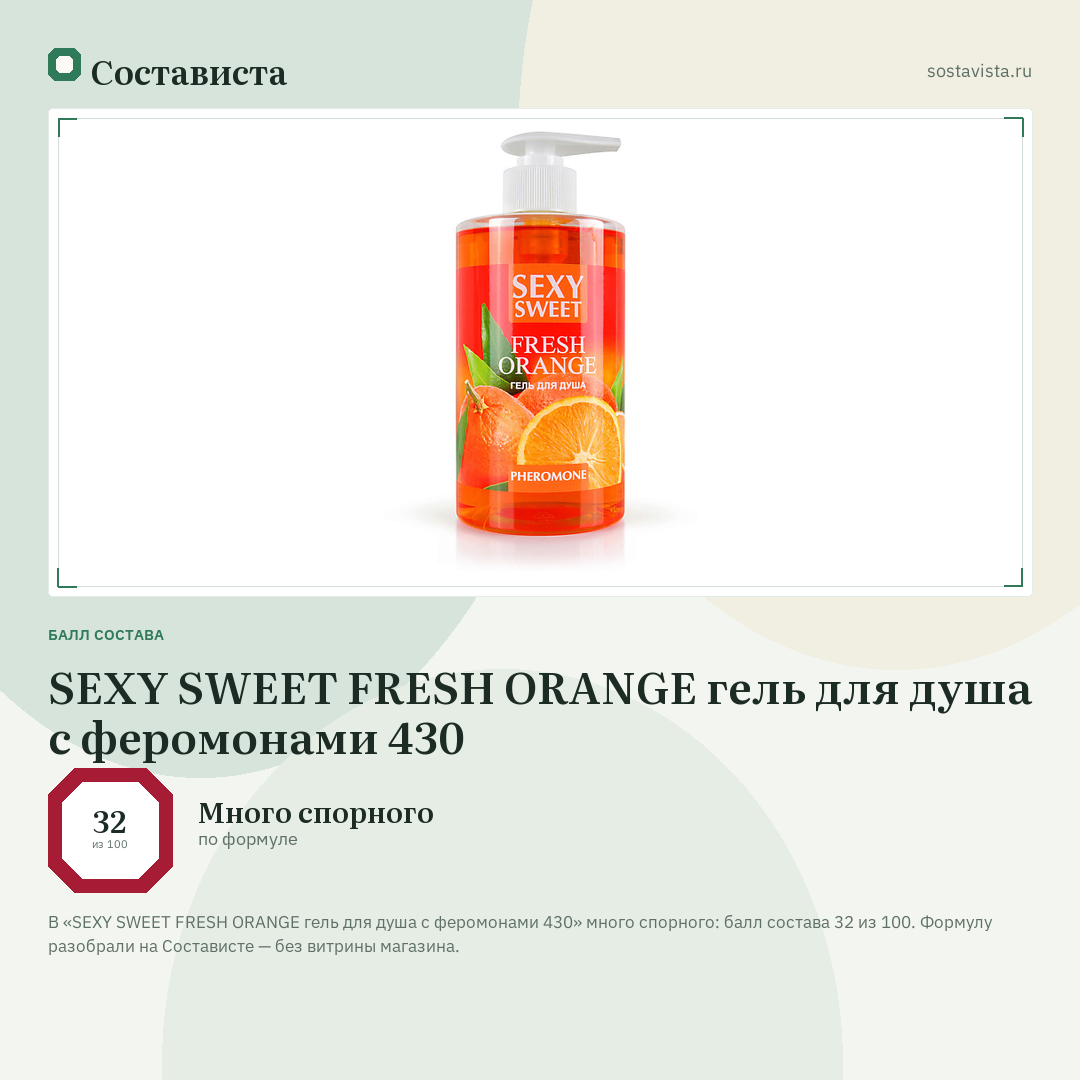 SEXY SWEET FRESH ORANGE гель для душа с феромонами 430: балл состава 32 из 100 — Состависта