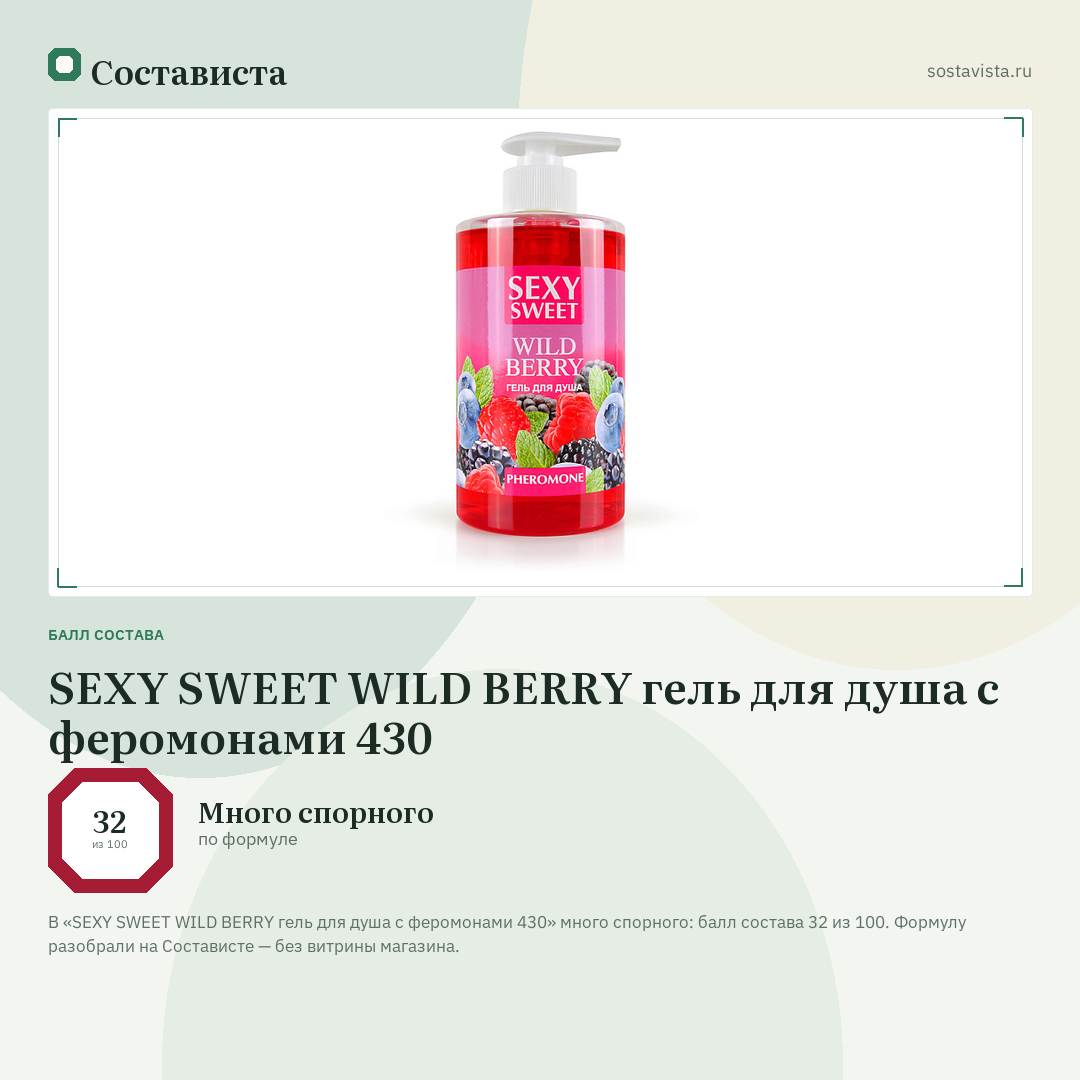 SEXY SWEET WILD BERRY гель для душа с феромонами 430: балл состава 32 из 100 — Состависта