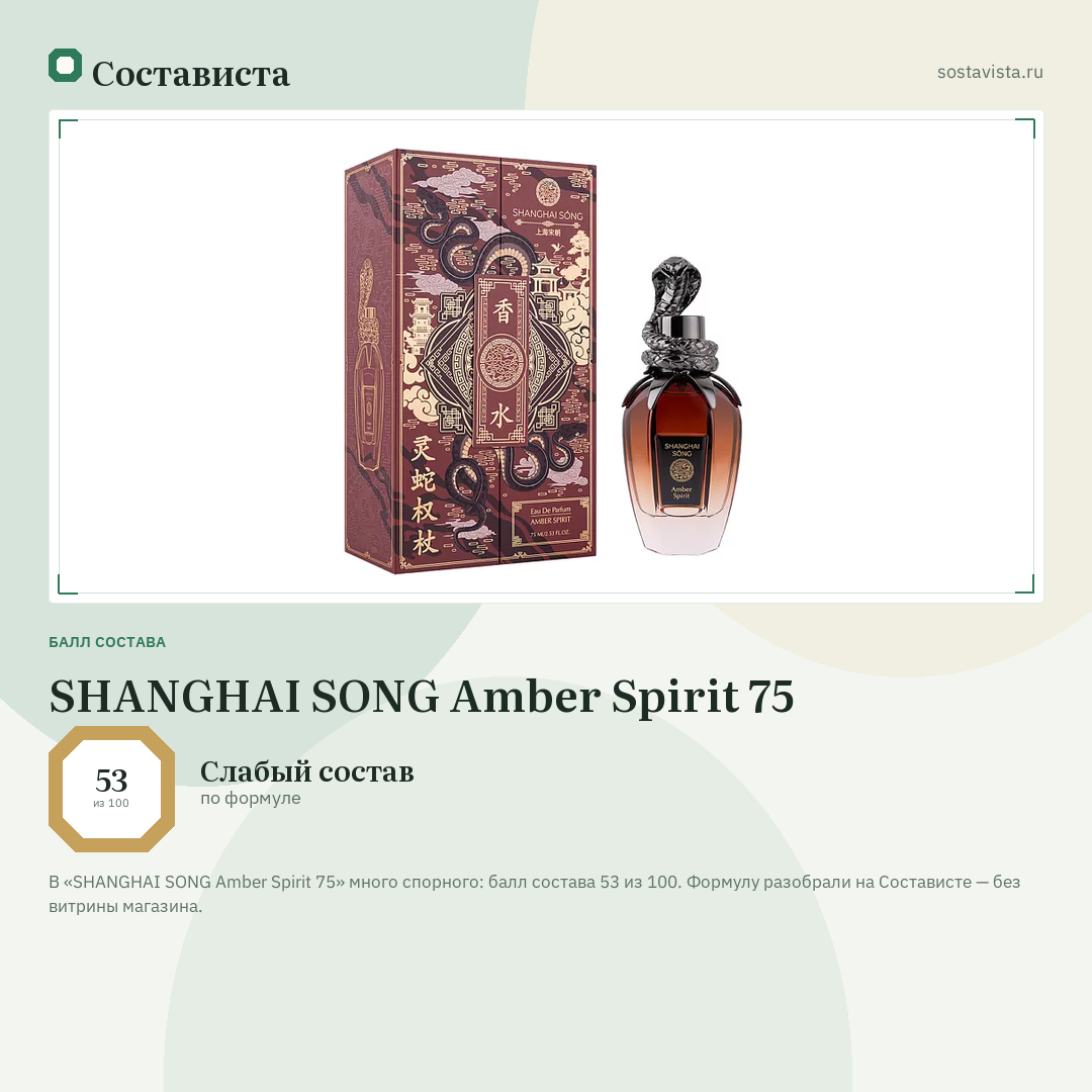 SHANGHAI SONG Amber Spirit 75: балл состава 53 из 100 — Состависта