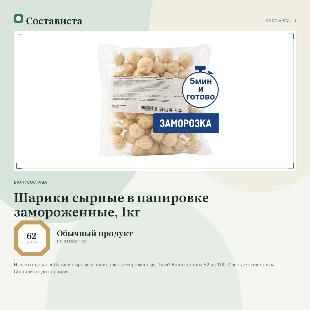 Шарики сырные в панировке замороженные, 1кг: балл состава 62 из 100 — Состависта