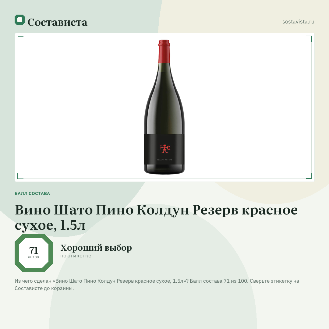 Вино Шато Пино Колдун Резерв красное сухое, 1.5л: балл состава 71 из 100 — Состависта