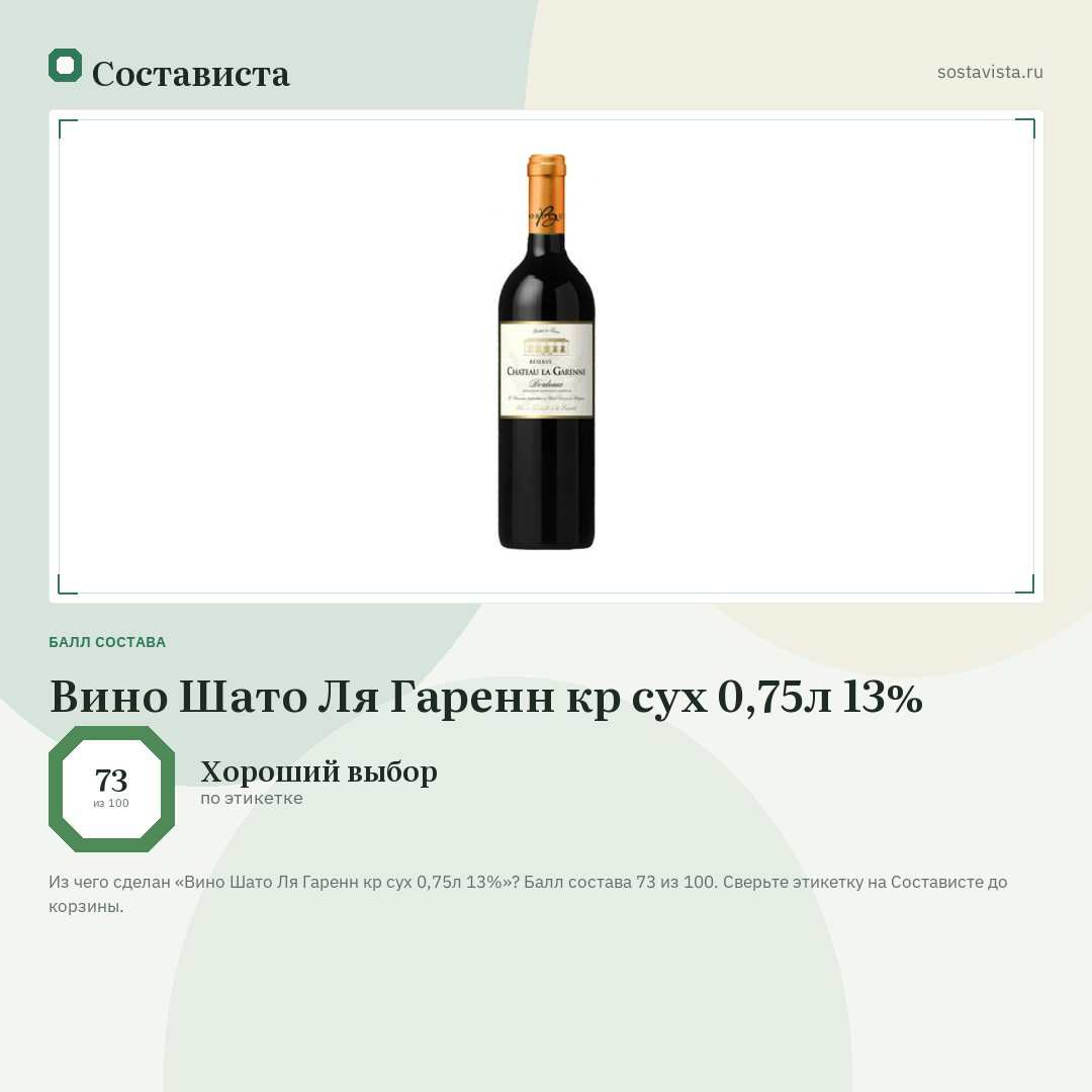 Вино Шато Ля Гаренн кр сух 0,75л 13%: балл состава 73 из 100 — Состависта