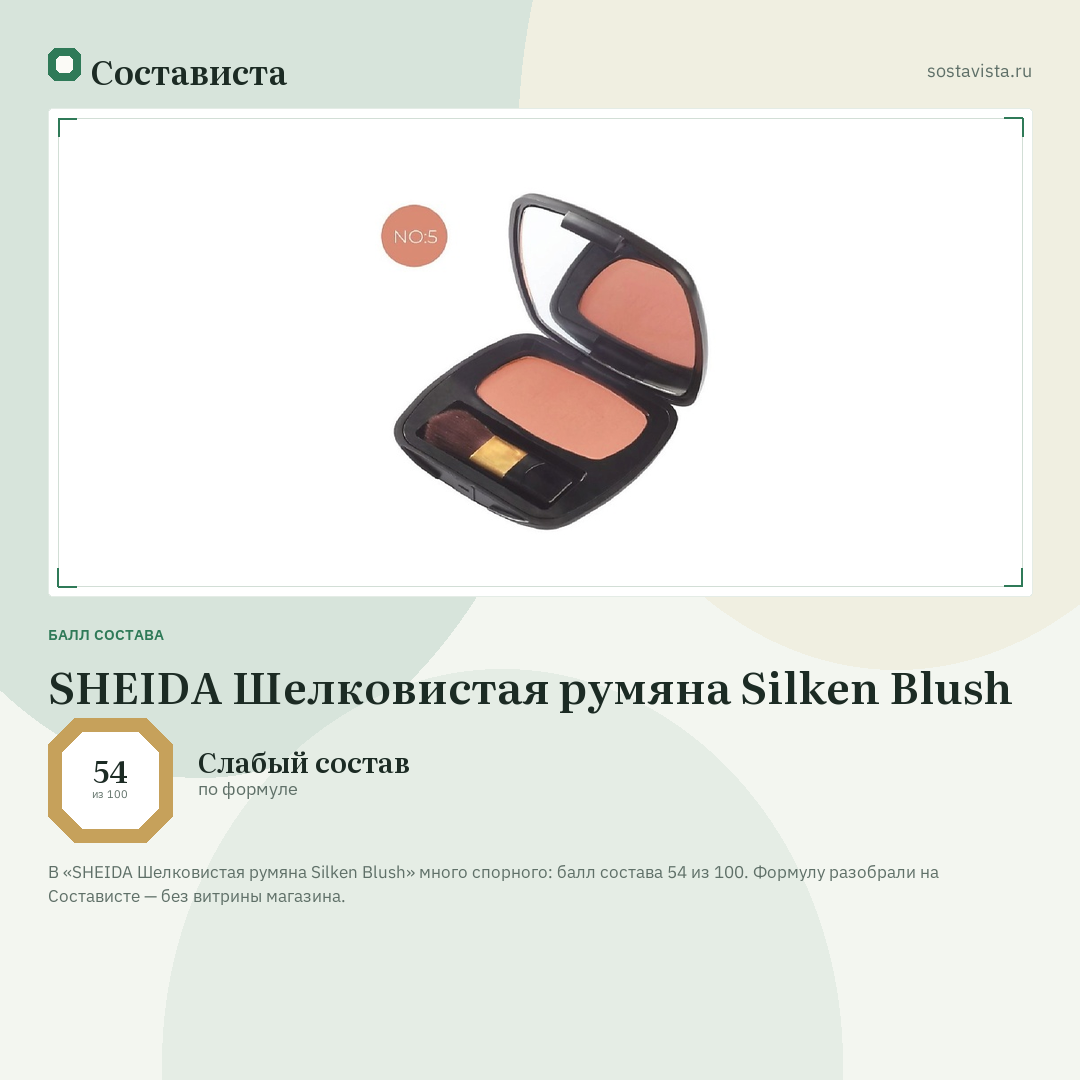 SHEIDA Шелковистая румяна Silken Blush: балл состава 54 из 100 — Состависта