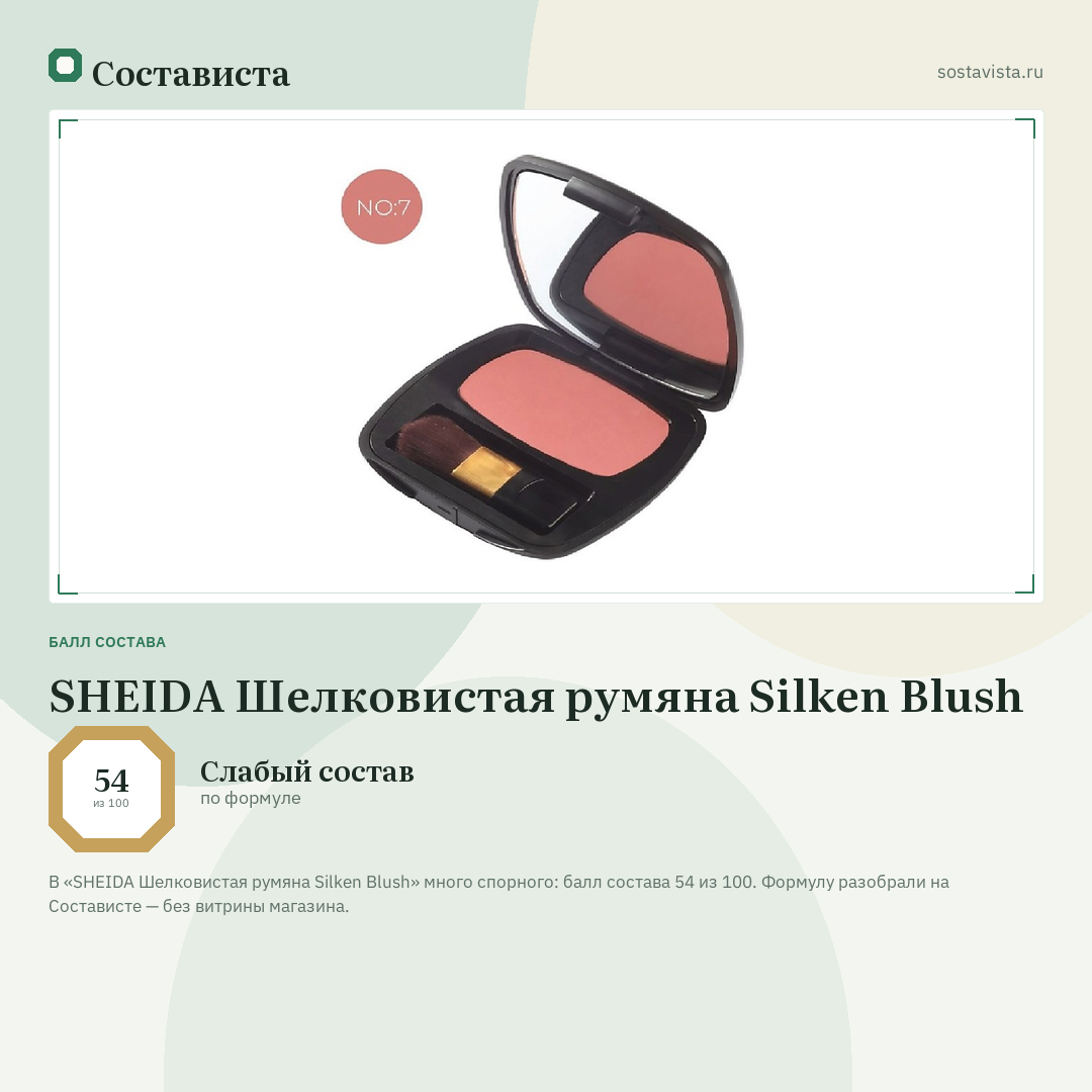SHEIDA Шелковистая румяна Silken Blush: балл состава 54 из 100 — Состависта