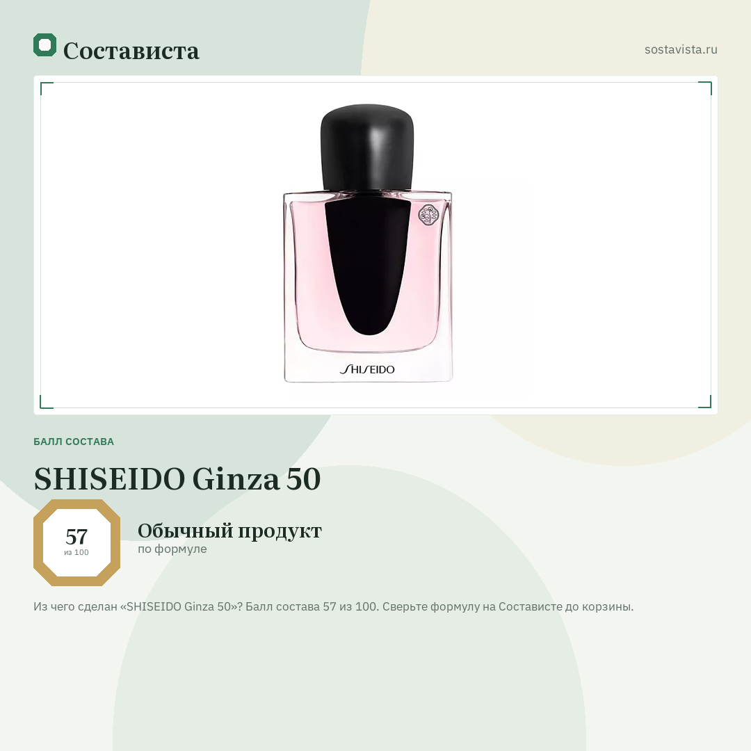SHISEIDO Ginza 50: балл состава 57 из 100 — Состависта