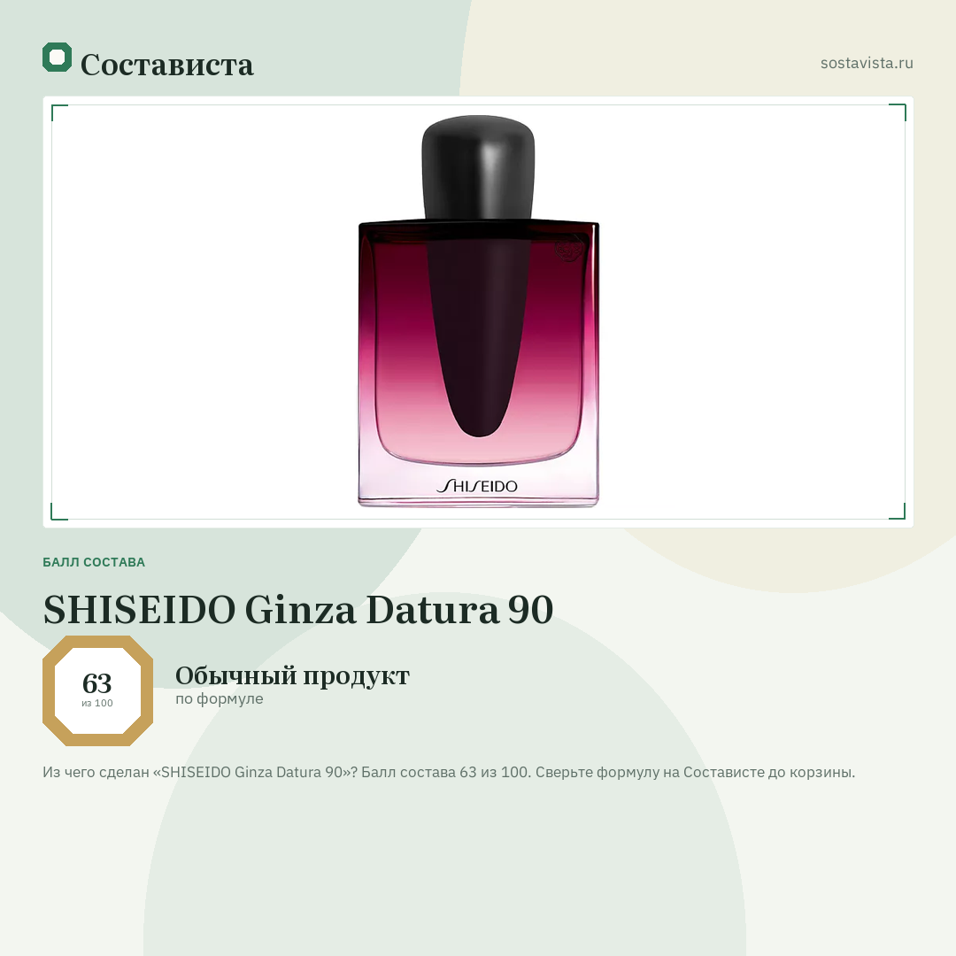 SHISEIDO Ginza Datura 90: балл состава 63 из 100 — Состависта