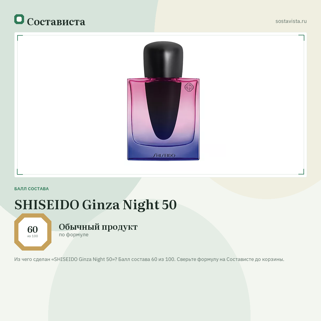 SHISEIDO Ginza Night 50: балл состава 60 из 100 — Состависта