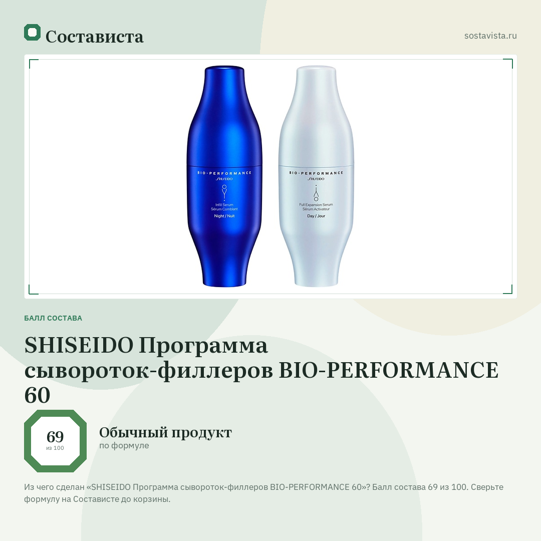 SHISEIDO Программа сывороток-филлеров BIO-PERFORMANCE 60: балл состава 69 из 100 — Состависта