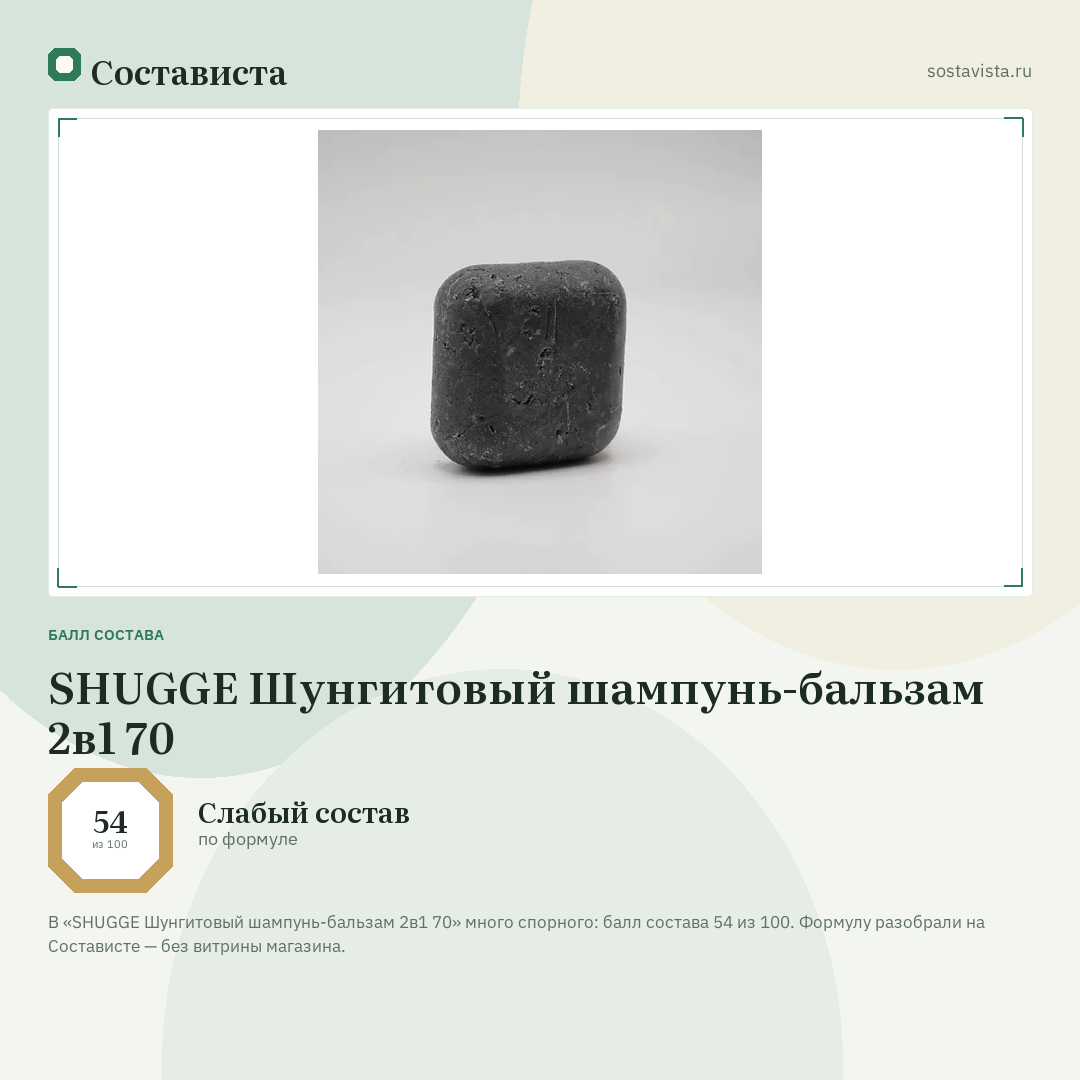 SHUGGE Шунгитовый шампунь-бальзам 2в1 70: балл состава 54 из 100 — Состависта
