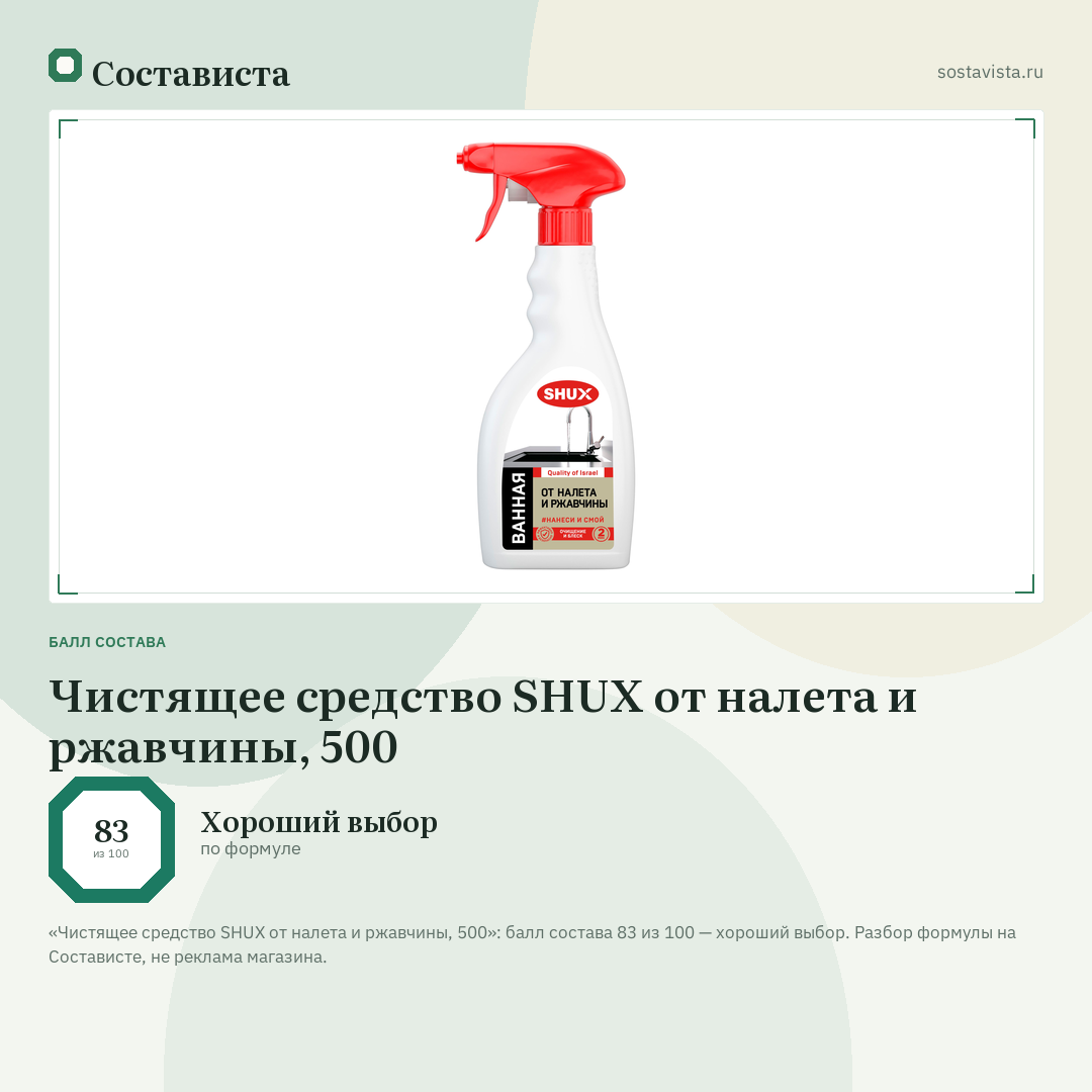 Чистящее средство SHUX от налета и ржавчины, 500: балл состава 83 из 100 — Состависта