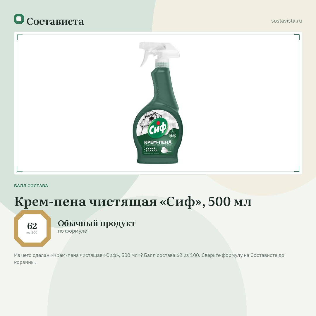 Крем-пена чистящая «Сиф», 500 мл: балл состава 62 из 100 — Состависта