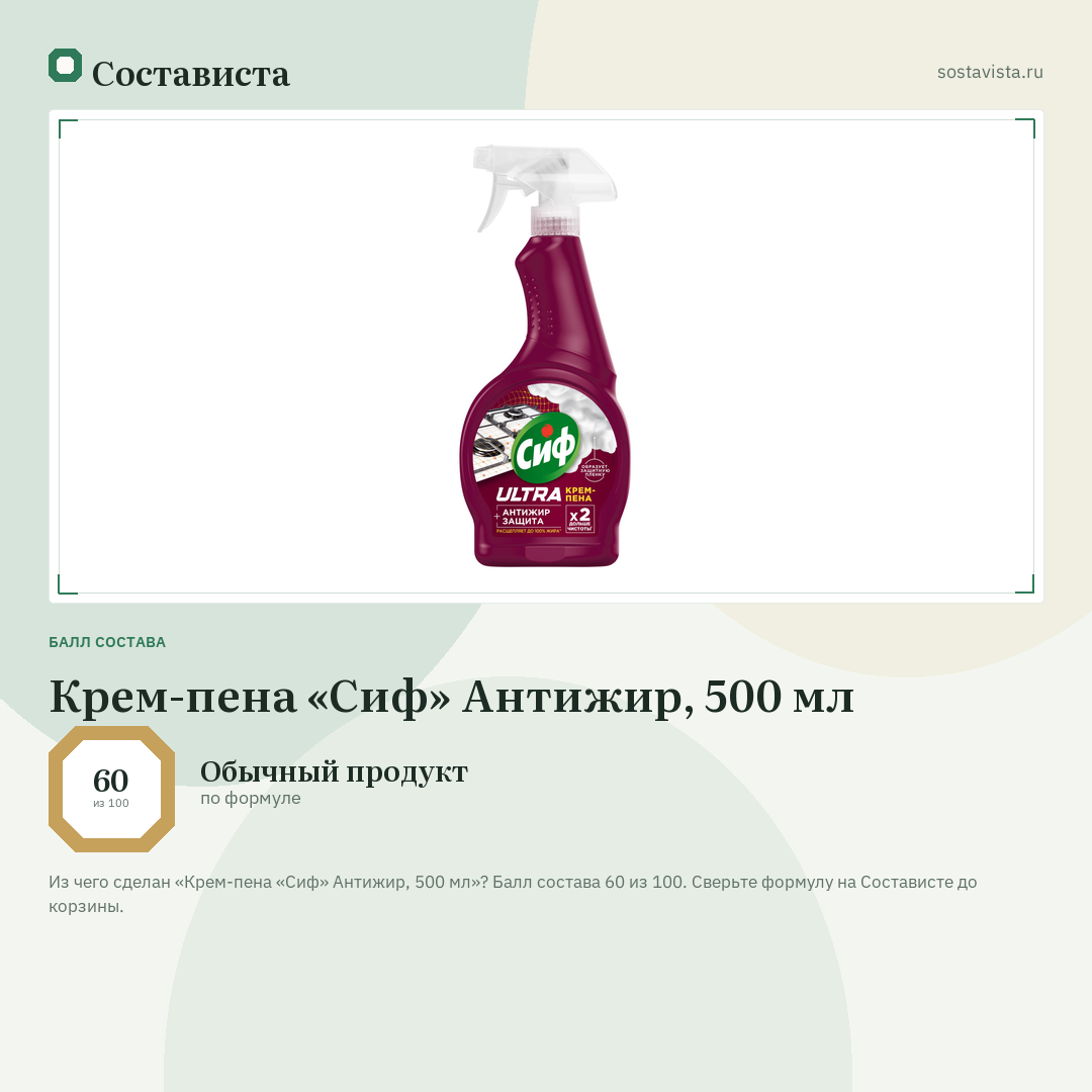 Крем-пена «Сиф» Антижир, 500 мл: балл состава 60 из 100 — Состависта