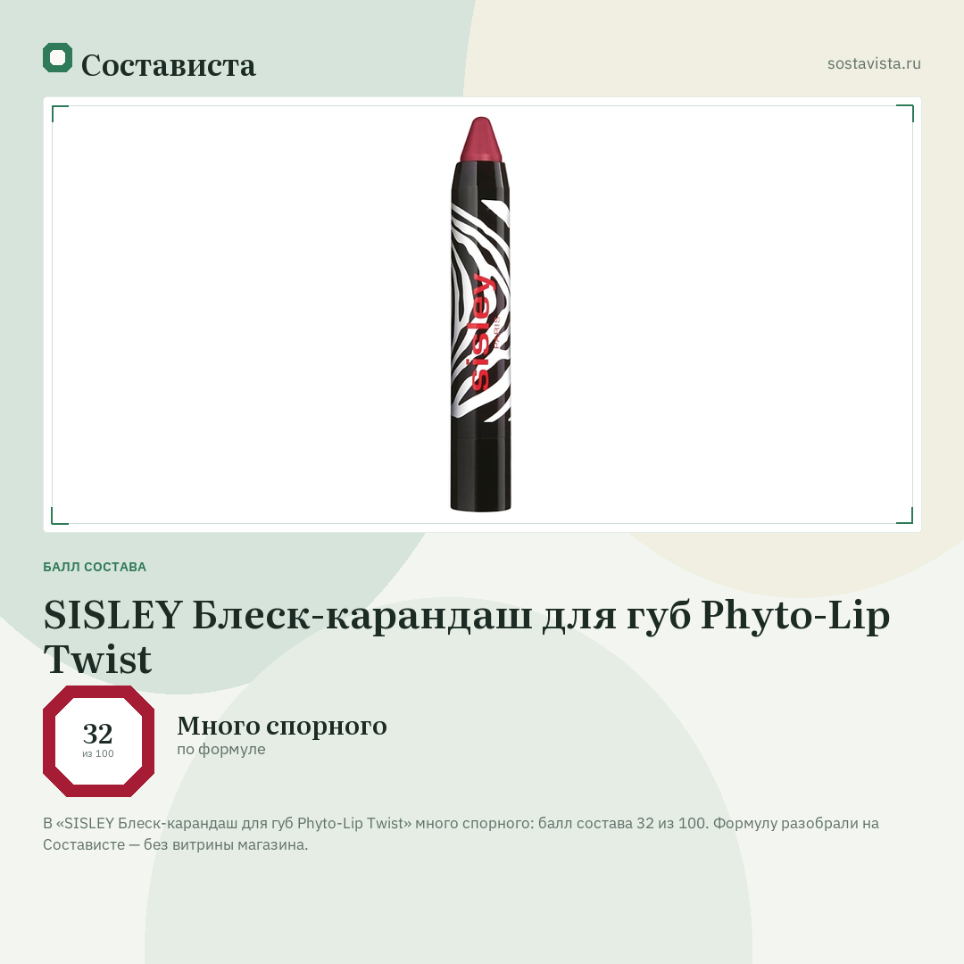 SISLEY Блеск-карандаш для губ Phyto-Lip Twist: балл состава 32 из 100 — Состависта