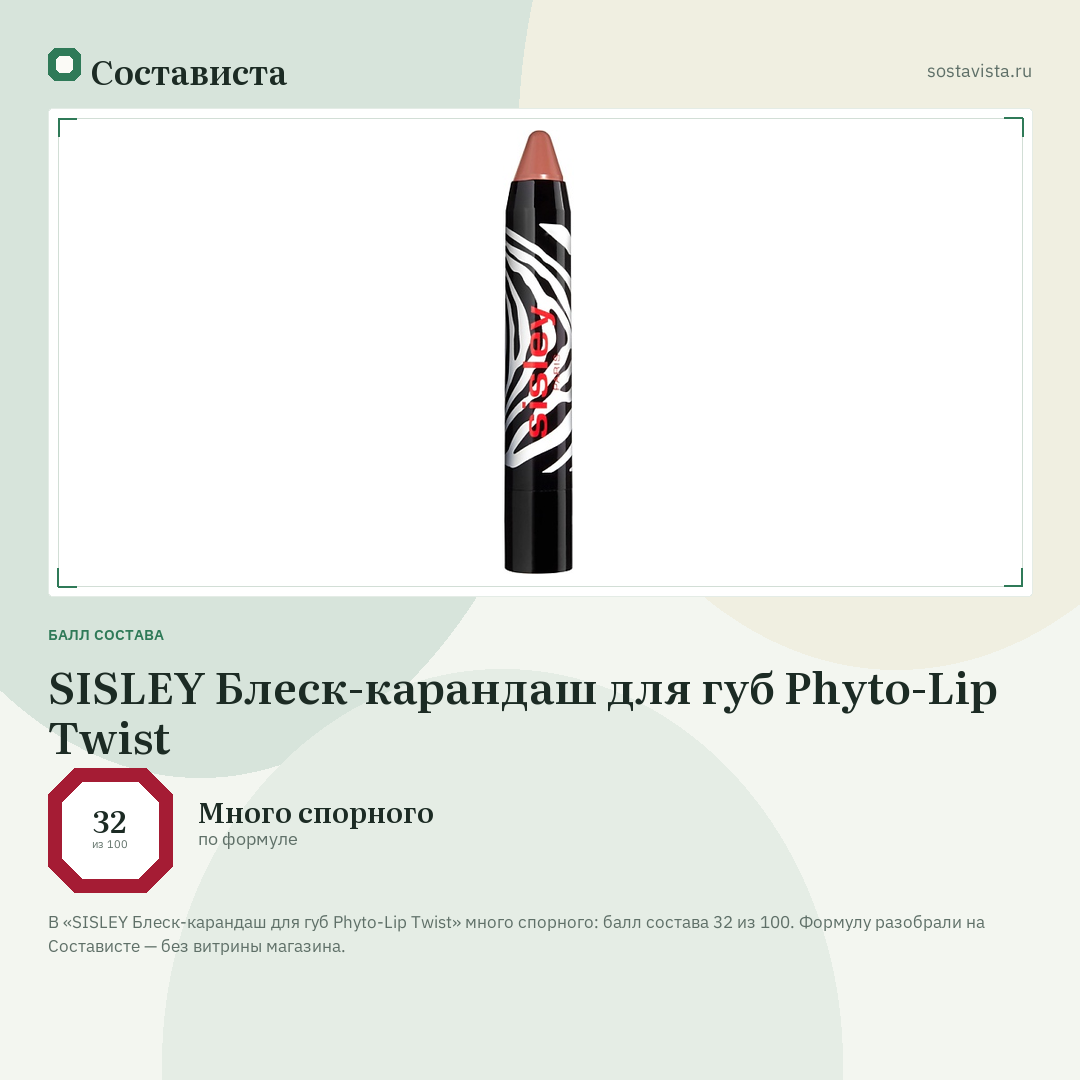SISLEY Блеск-карандаш для губ Phyto-Lip Twist: балл состава 32 из 100 — Состависта
