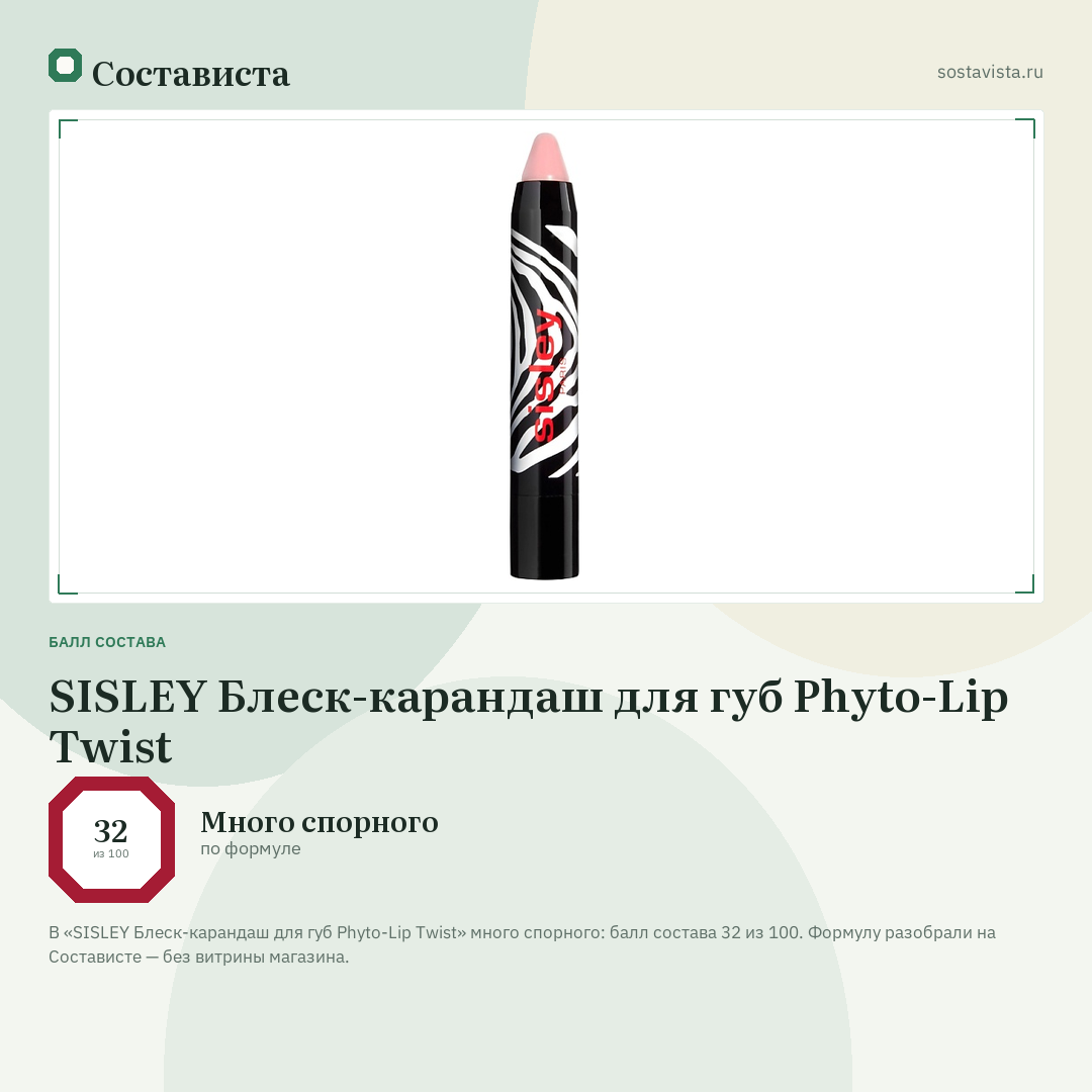 SISLEY Блеск-карандаш для губ Phyto-Lip Twist: балл состава 32 из 100 — Состависта