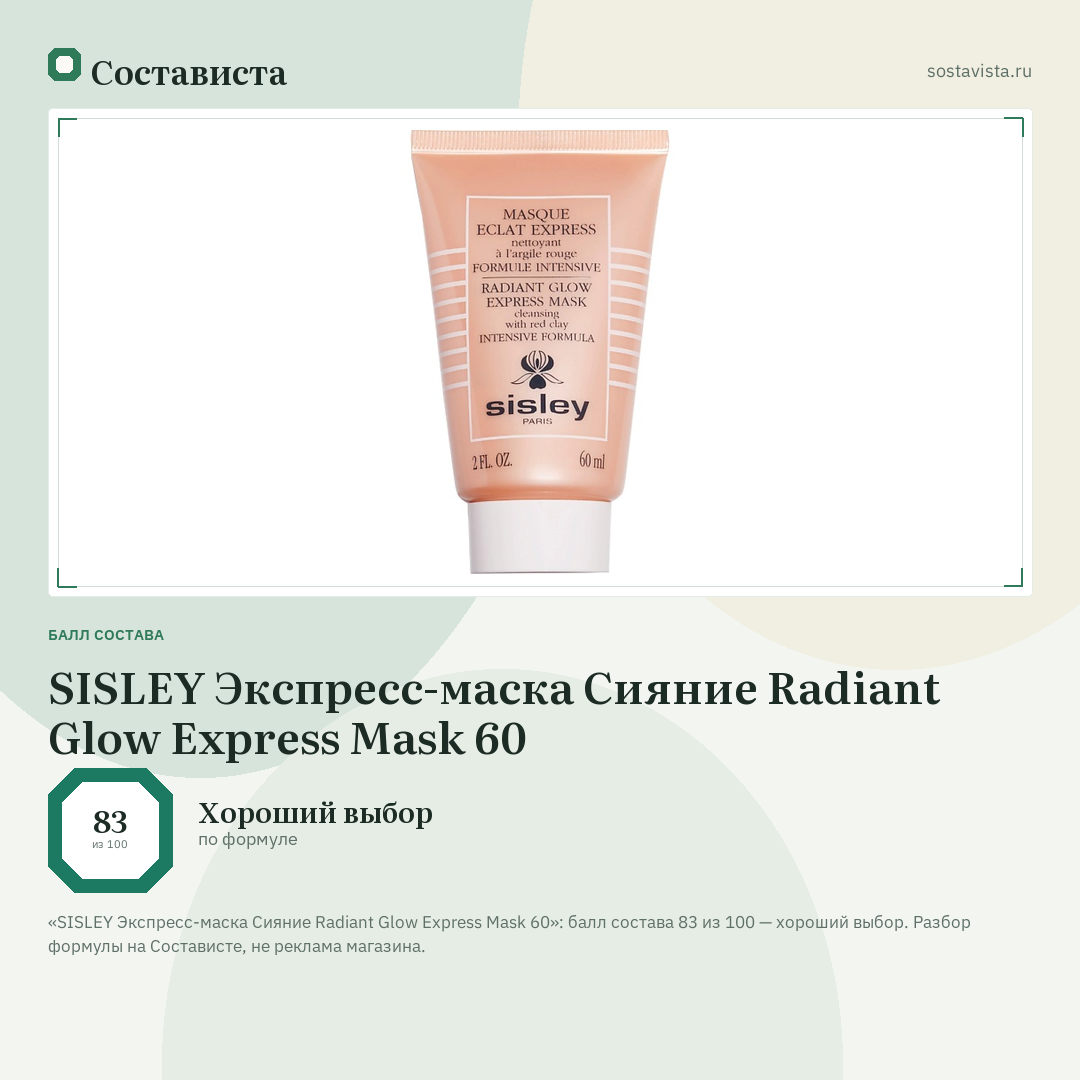 SISLEY Экспресс-маска Сияние Radiant Glow Express Mask 60: балл состава 83 из 100 — Состависта