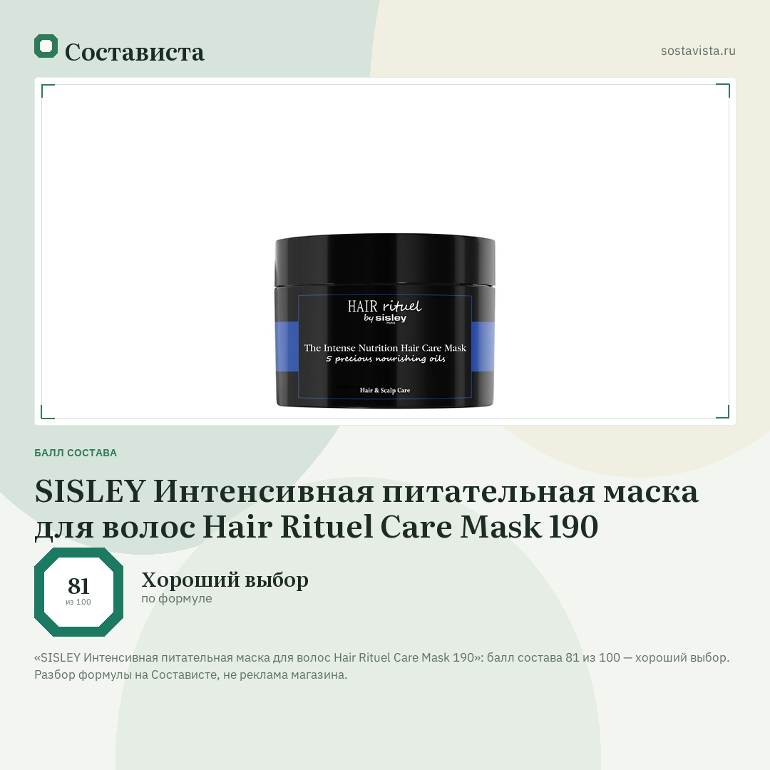 SISLEY Интенсивная питательная маска для волос Hair Rituel Care Mask 190: балл состава 81 из 100 — Состависта