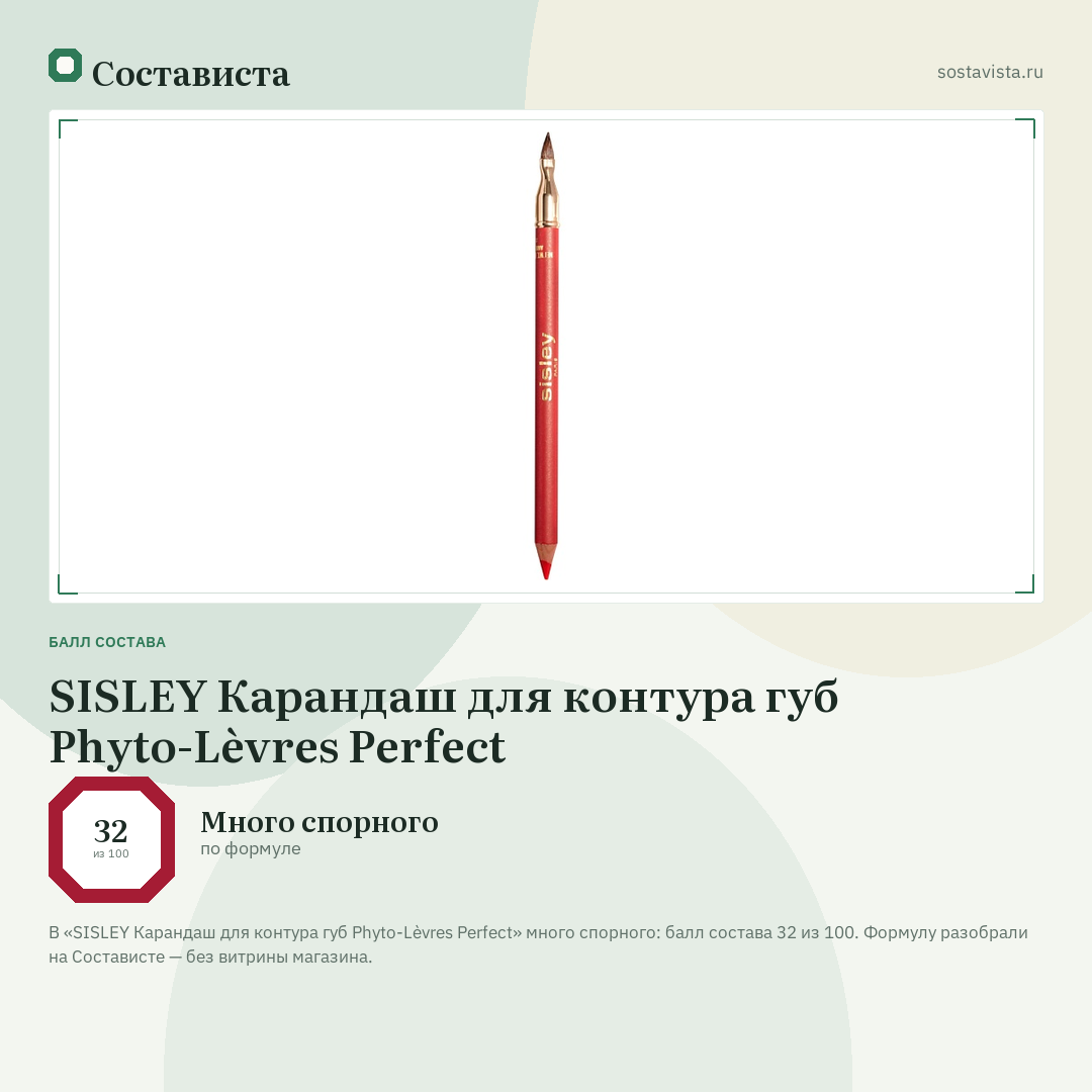 SISLEY Карандаш для контура губ Phyto-Lèvres Perfect: балл состава 32 из 100 — Состависта